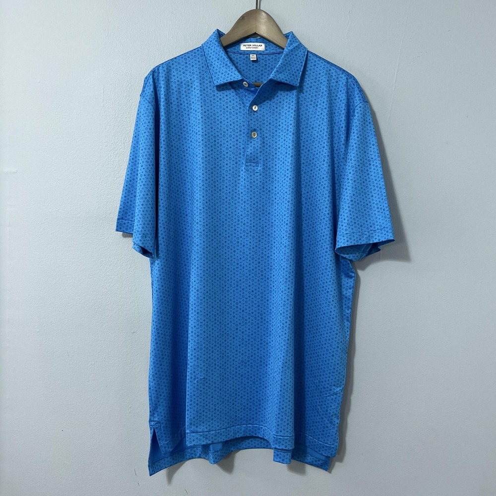 Peter Millar Polo Shirt Mens XL‎ Blue Summer Comfort Elements Print Golf Stretch